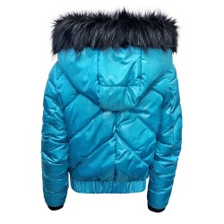 Дамско пухено яке с качулка, City Angels Jeans, Тюркоаз, 6813